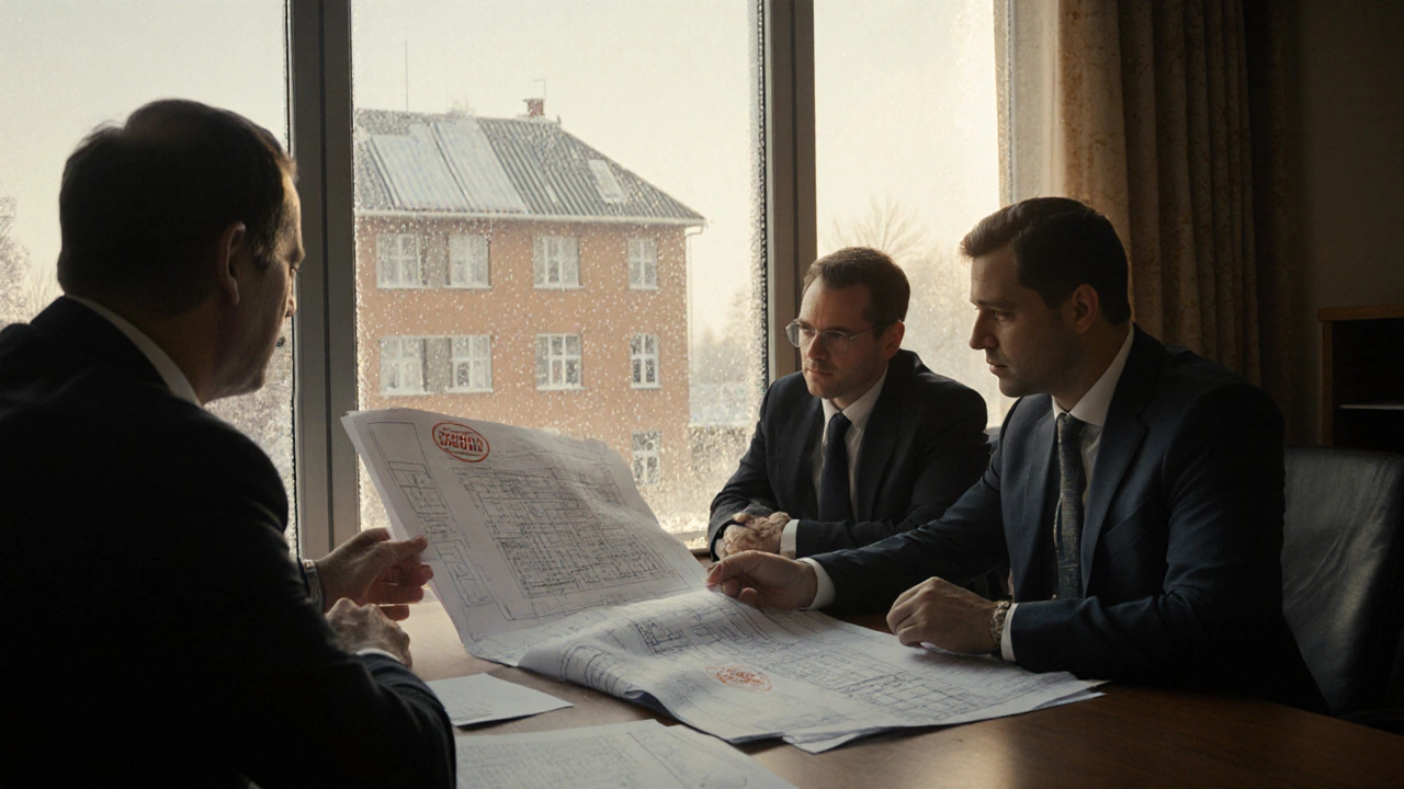 Архитектор и чиновники согласовывают проект дома в администрации Нижнего Новгорода.