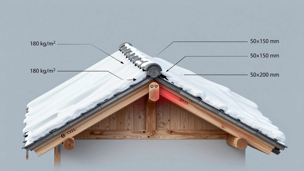 Схема стропильной системы с разными шагами и нагрузками, технический чертёж.