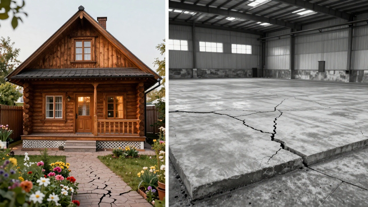 Сравнение: уютный дом на М400 и промышленное здание на М500 в одной композиции.