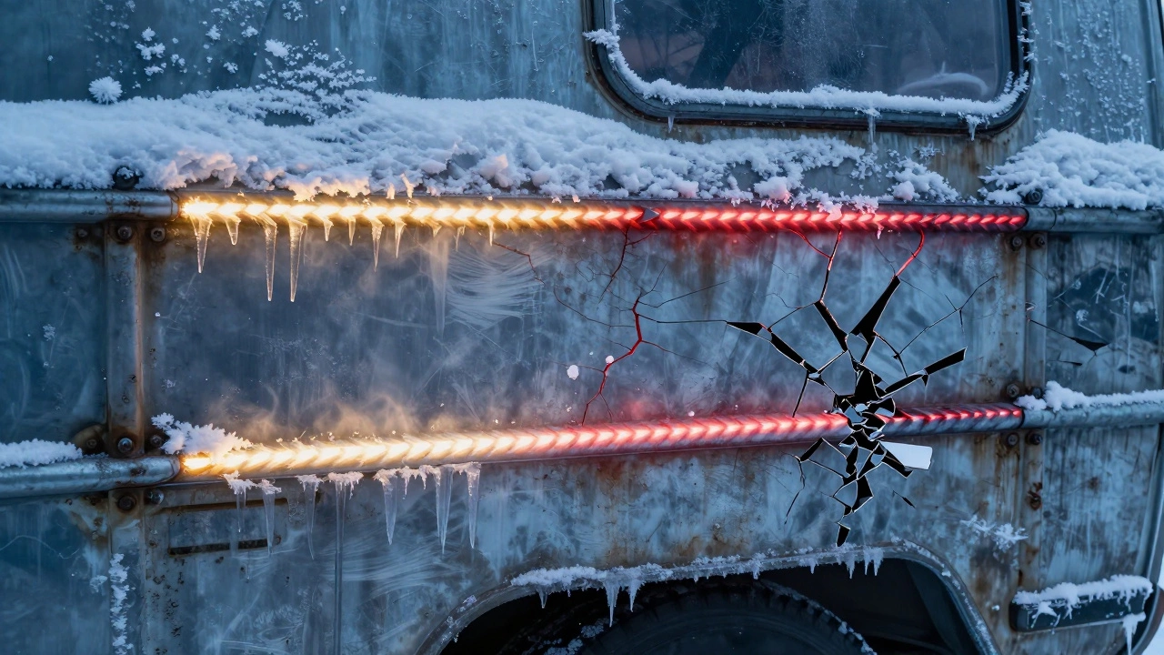 Три сварных шва на прицепе: ММА держится, МИГ треснул, ТИГ разрушился — символизируют долговечность в суровых условиях.