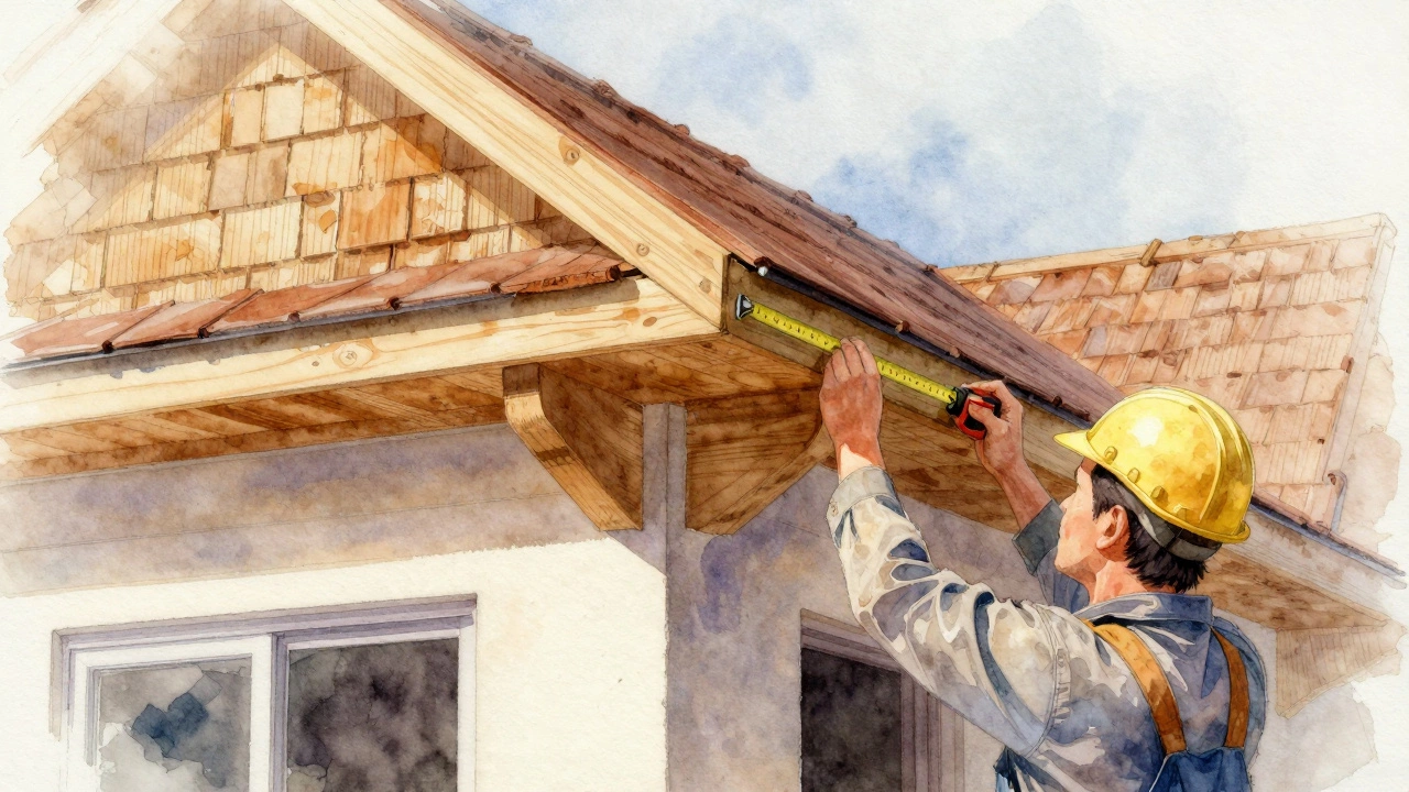 Измерение выступа крыши с помощью рулетки