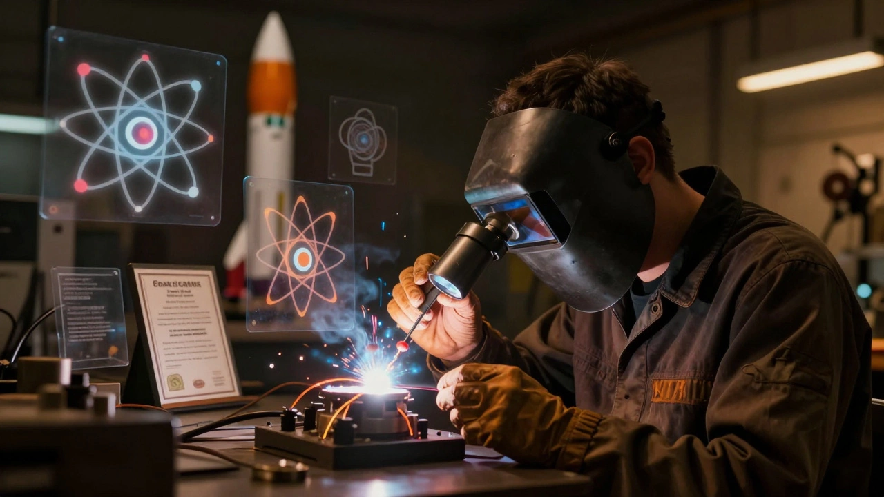 Мастер-сварщик демонстрирует идеальный шов, символизирующий экспертизу для космической и атомной промышленности.