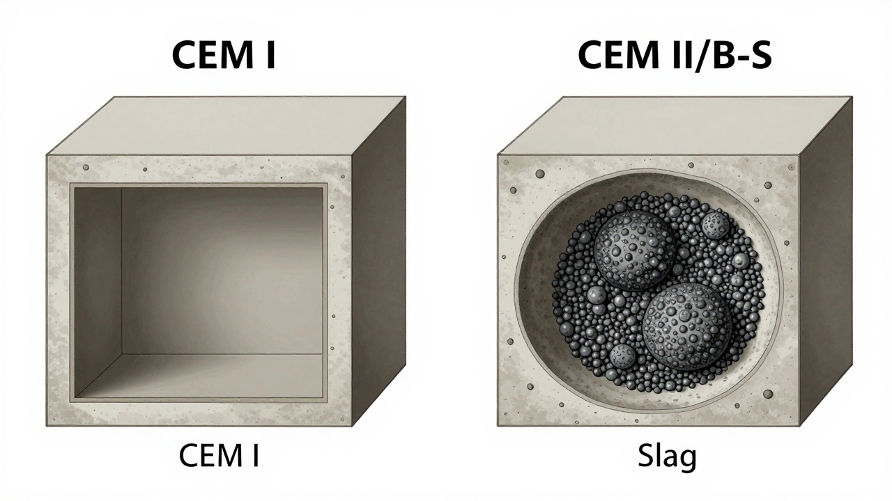 Сравнение структуры портландцемента и цемента со шлаком