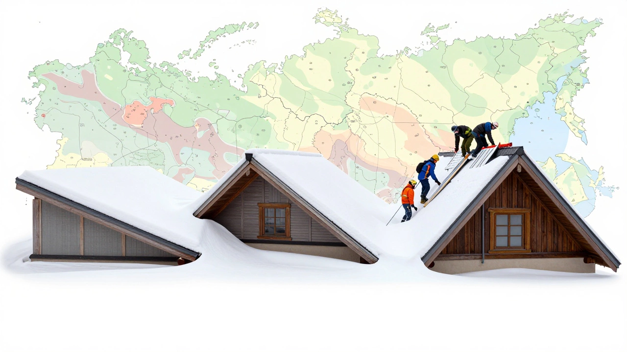 Три типа крыш: плоская под снегом, оптимальная со съезжающим снегом и слишком крутая с трудным монтажом.