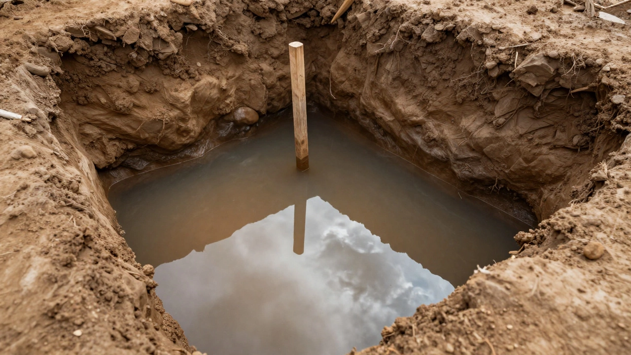 Копаная яма для проверки уровня грунтовых вод