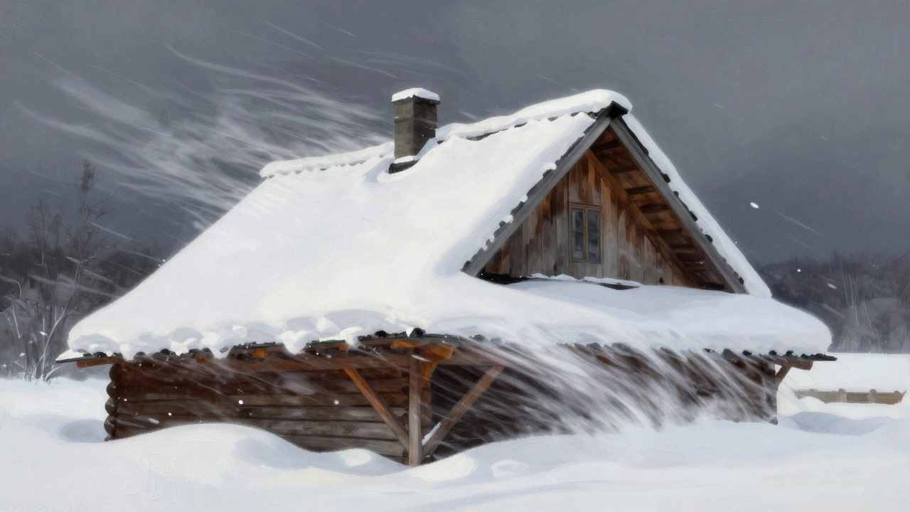 Крыша под 40° в Карелии, снег быстро соскальзывает, усиленные стропила, зимний пейзаж.