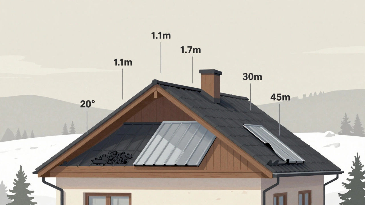Поперечный разрез крыши дома 6 метров с сравнением углов наклона и высоты конька.