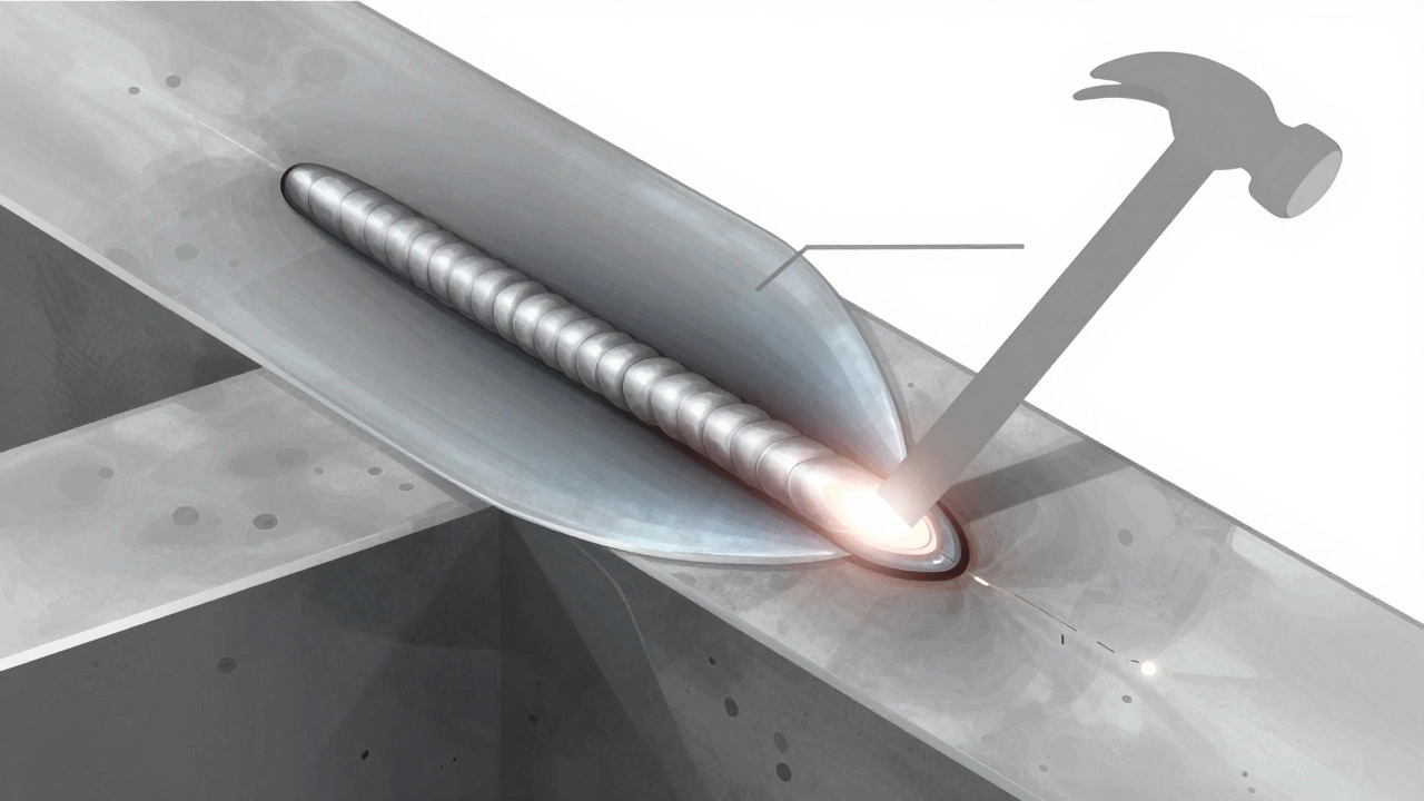 Разрез сварного соединения, показывающий полное проплавление без пор и трещин.