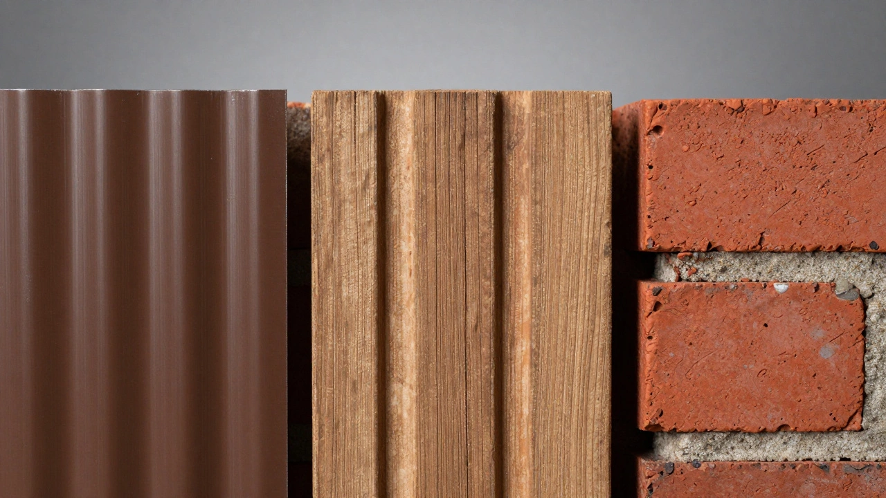 Сравнение текстур материалов: металл, дерево и кирпич
