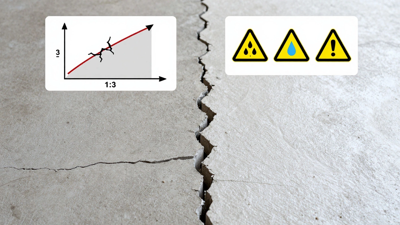 Сравнение треснувшей и идеальной стяжки пола с визуальной схемой пропорций