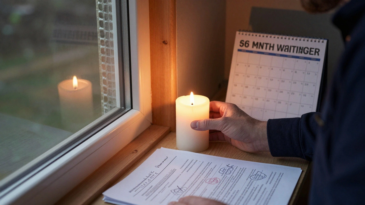 Владелец дома проверяет окна с помощью свечи, чтобы обнаружить сквозняки, рядом лежит акт осмотра строительных работ.