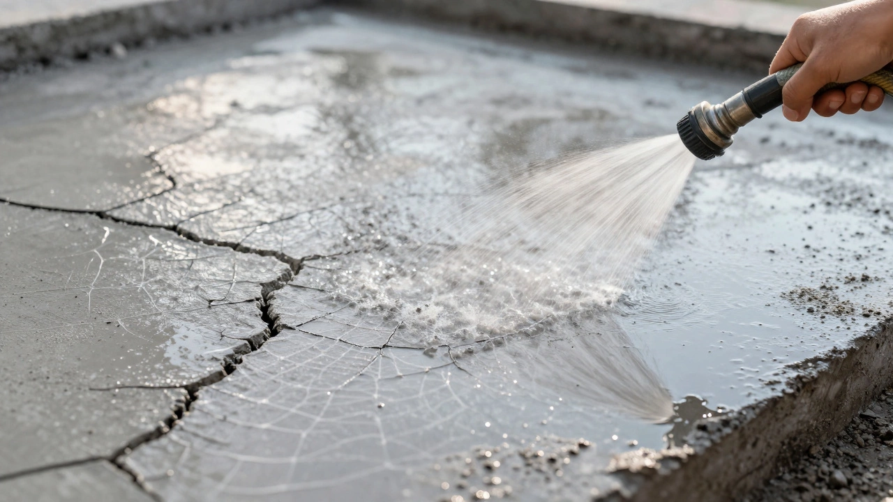 Полив бетонной плиты с усадочными трещинами для правильного ухода