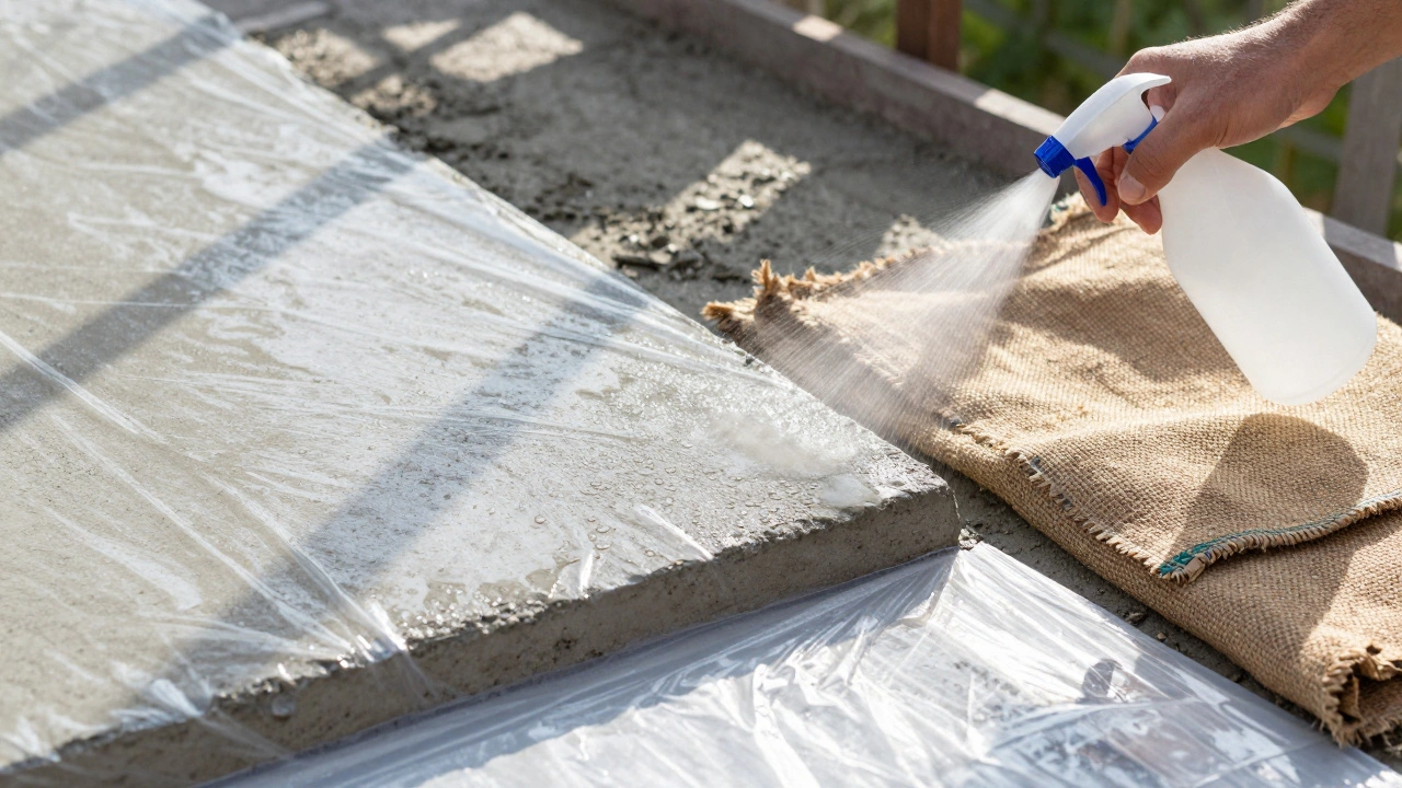 Процесс ухода за свежим бетоном: накрытие пленкой и увлажнение поверхности