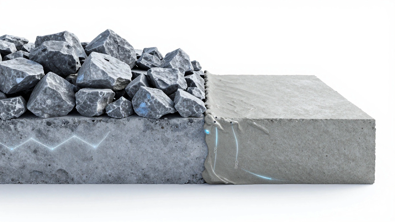 Сравнение структуры бетона с щебнем и однородного песчаного раствора