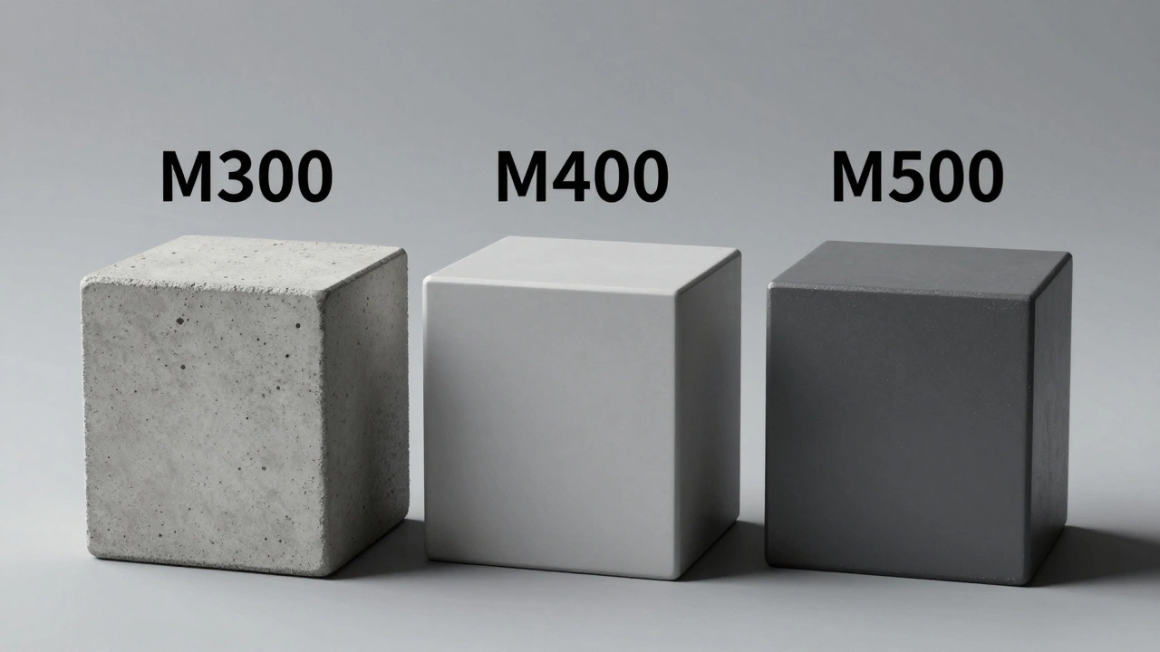 Три бетонных куба разных марок, демонстрирующие разную плотность